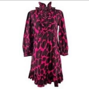 Marc By Marc Jacobs Ruffle Animal Print Pink Brown Midi Dress Cotton Blend 8